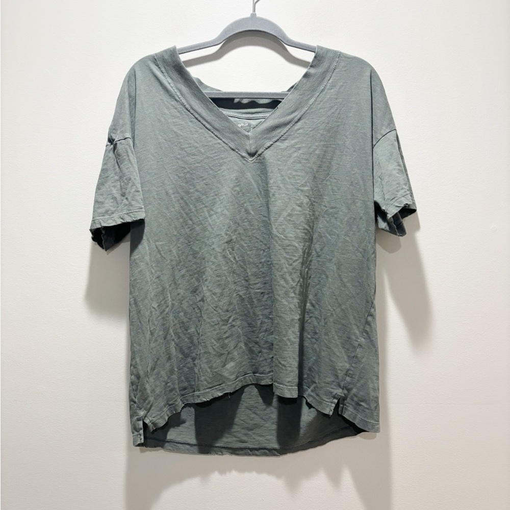 Aerie Olive Green Boyfriend Relaxed Fit V Neck Slub Short Sleeve Tee Size XS